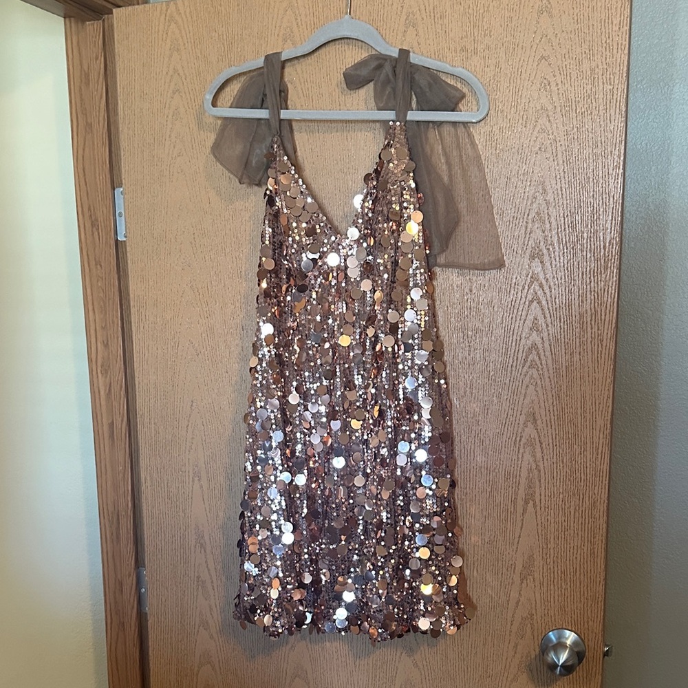 Sequin Halter Dress with Sheer Tie Straps